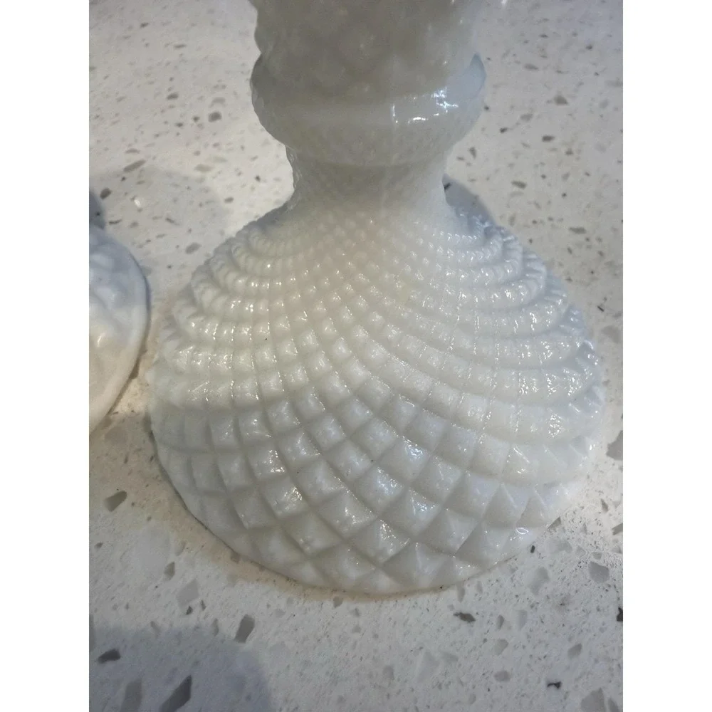 Westmoreland Milk Glass English Hobnail Pair Of Candle Stick Holders Mid Century